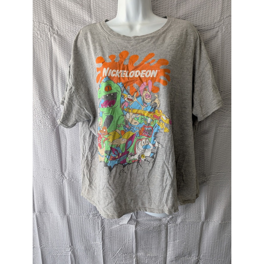 Nickelodeon 90s Cartoons Graphic T-Shirt Gray Rugrats Hey Arnold Womens XL